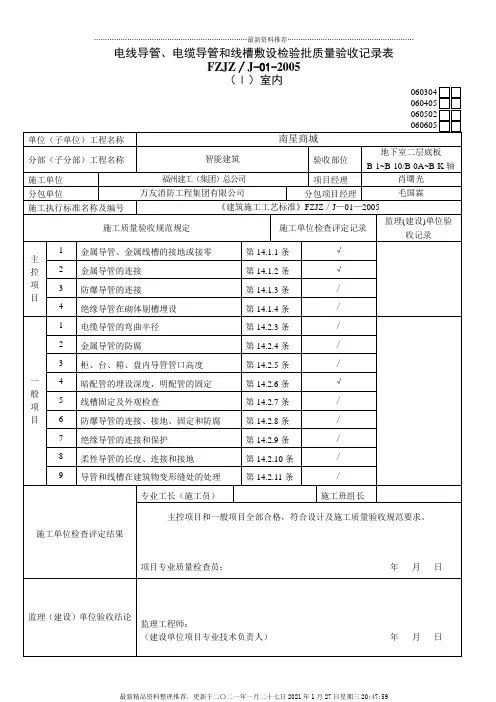 电线导管、电缆导管和线槽敷设检验批质量验收记录表(改)