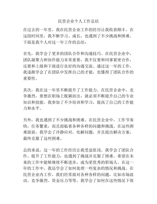 民营企业个人工作总结