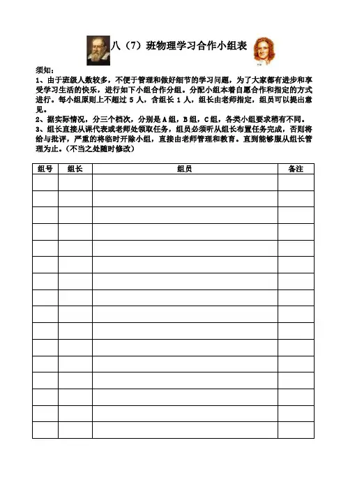 八年级物理学习合作小组名单表1