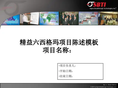 SBTI精益六西格玛项目陈述模板SBTILeanSixSigmaProjectPresentationTemplate20100601v01