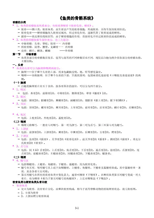 【免费下载】鱼类的骨骼系统