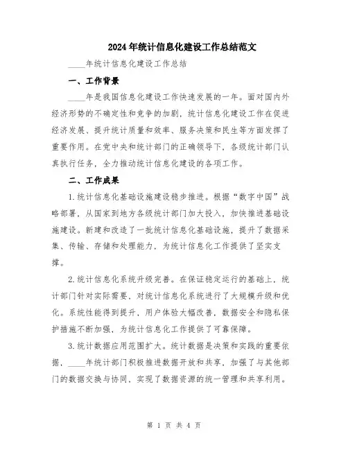2024年统计信息化建设工作总结范文
