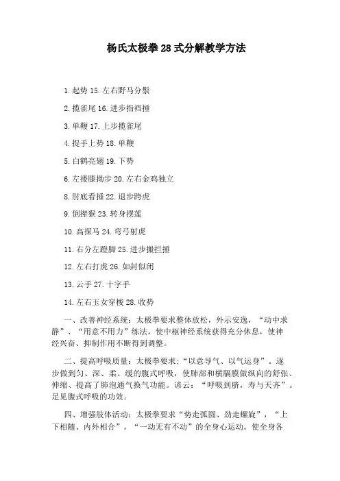杨氏太极拳28式分解教学方法