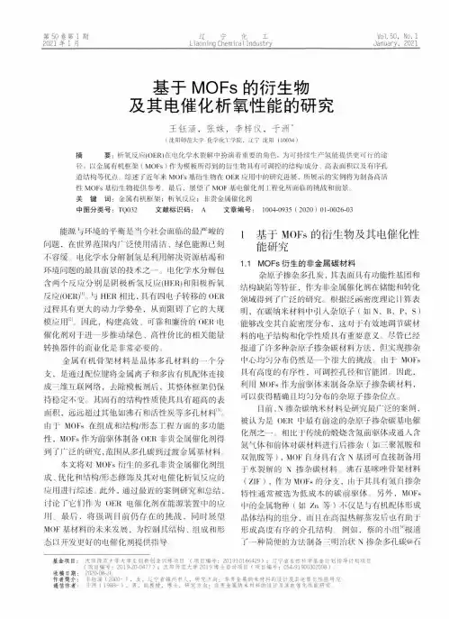 基于MOFs的衍生物及其电催化析氧性能的研究