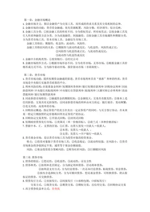 金融市场学重点