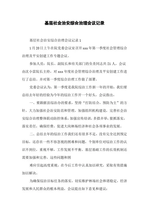 基层社会治安综合治理会议记录