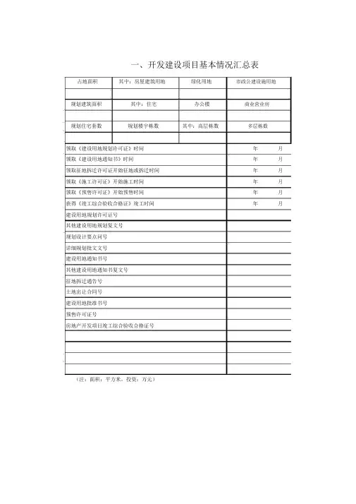 房产开发建设项目基本情况汇总表