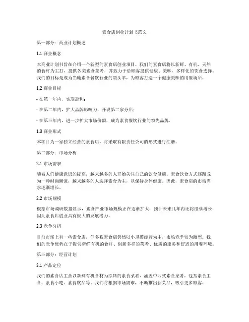 素食店创业计划书范文