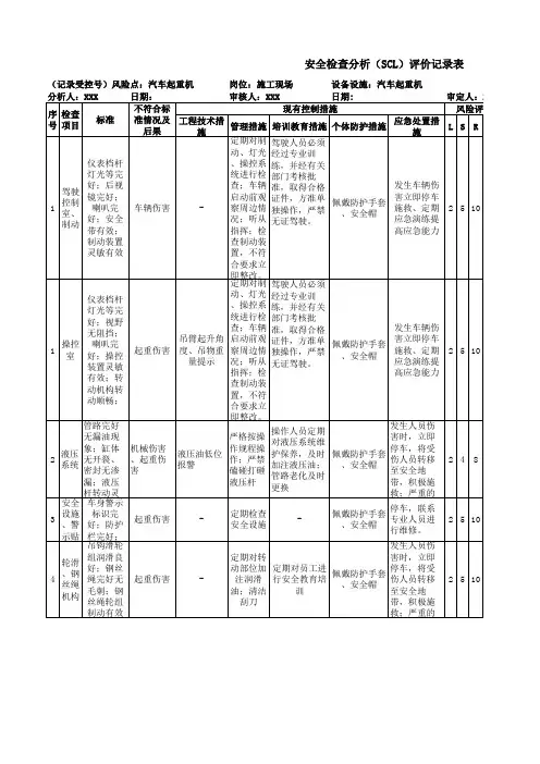 安全检查分析(SCL)评价记录表(汽车起重机)