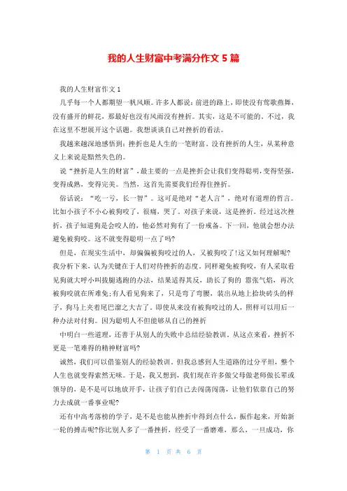我的人生财富中考满分作文5篇