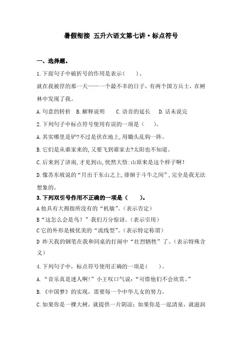 暑假衔接五升六语文  第七讲标点符号 专题卷(含答案)人教统编版