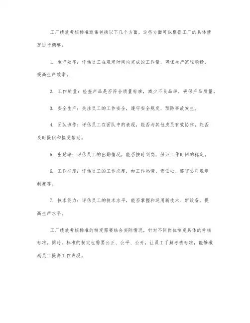 完整的工厂绩效考核标准