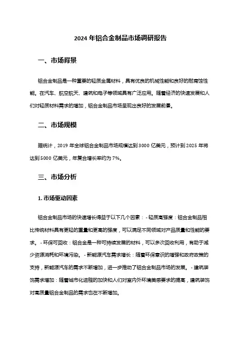 2024年铝合金制品市场调研报告