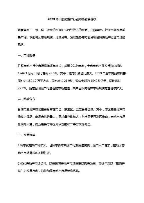 2023年日照房地产行业市场发展现状