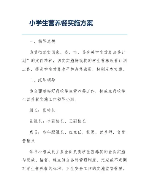 小学生营养餐实施方案