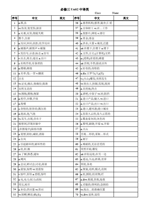 译林版 必修三Unit2 中英互译默写版