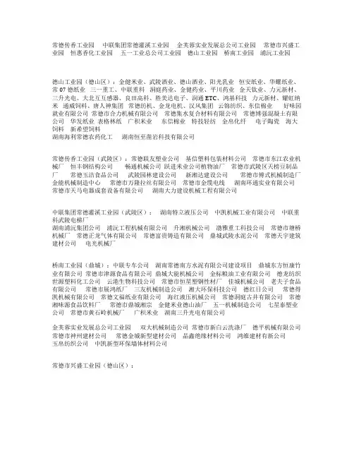 常德工业园及名单