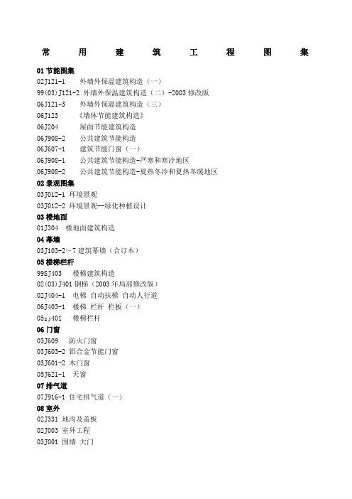 建筑施工类常用图集目录列表