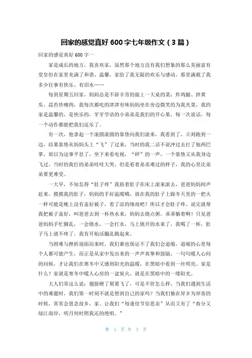 回家的感觉真好600字七年级作文（3篇）