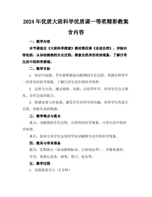 2024年优质大班科学优质课一等奖精彩教案含内容