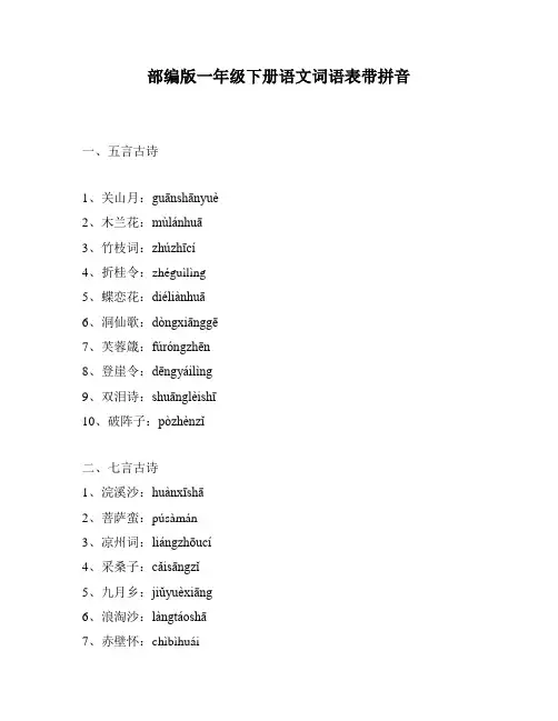 部编版一年级下册语文词语表带拼音