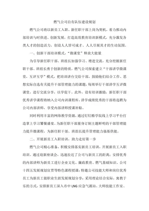 燃气公司自有队伍建设规划