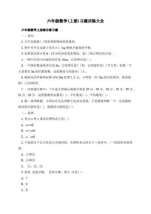 六年级数学(上册)习题训练大全