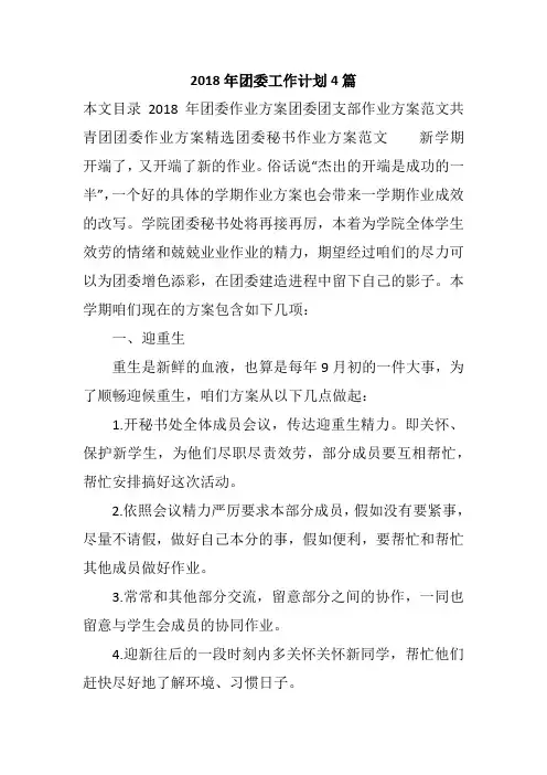2018年团委工作计划4篇
