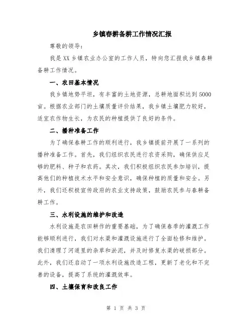 乡镇春耕备耕工作情况汇报