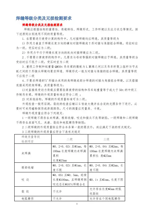 焊缝等级分类及无损检测要求