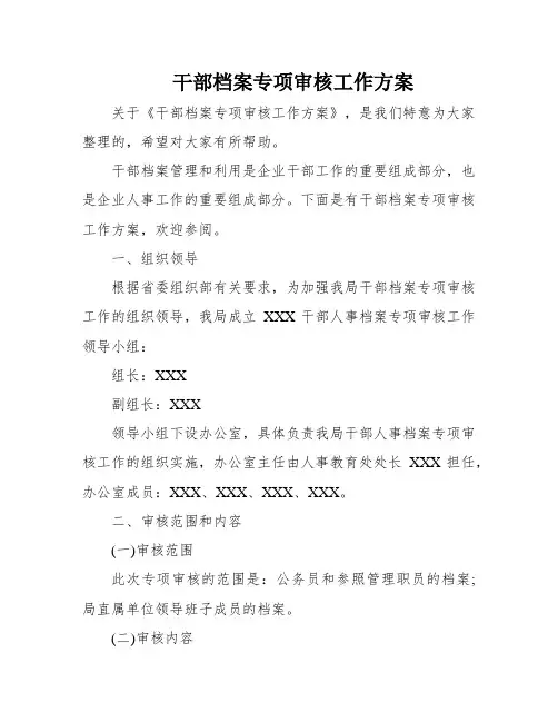 干部档案专项审核工作方案