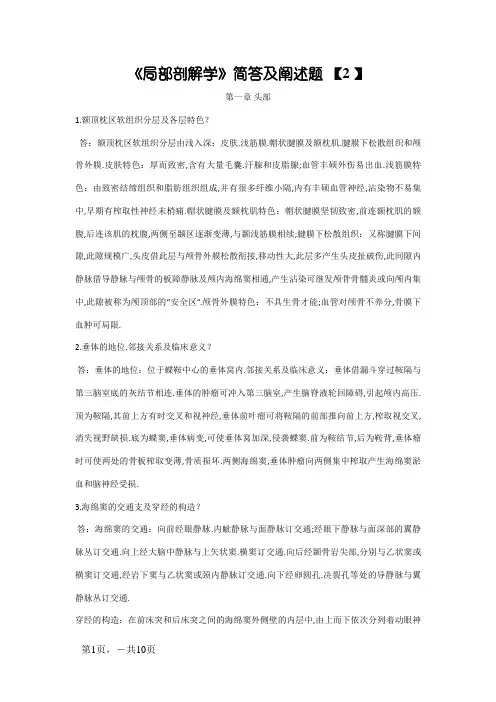 《局部解剖学》简答及论述题