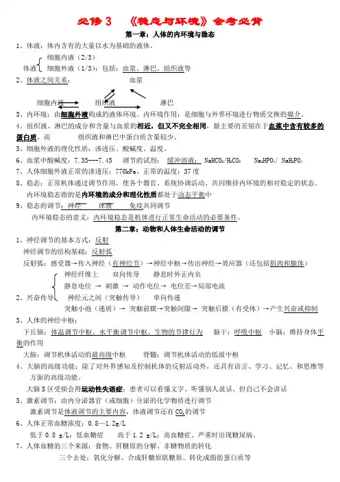 必修3稳态与环境会考必背