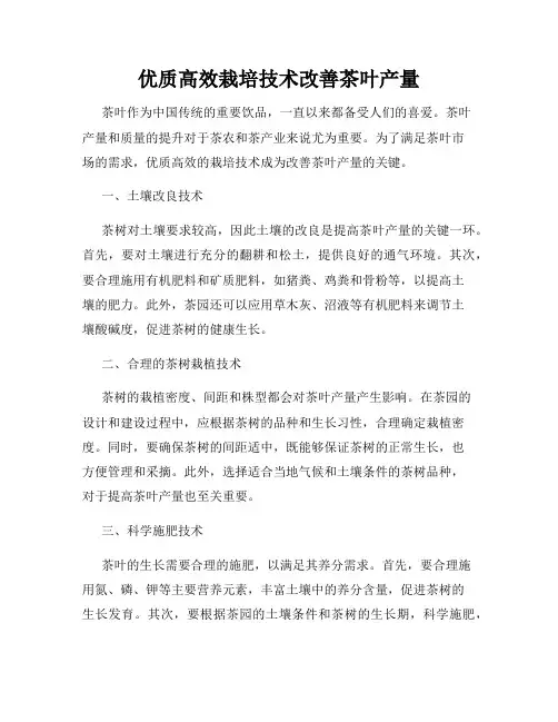 优质高效栽培技术改善茶叶产量
