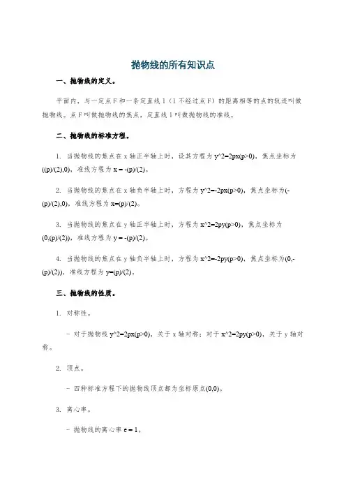 抛物线的所有知识点