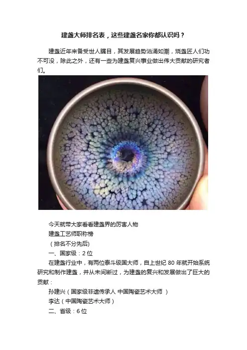 建盏大师排名表，这些建盏名家你都认识吗？