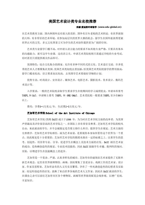 美国艺术设计类专业名校推荐