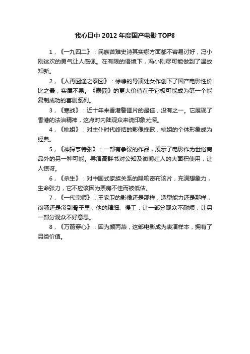 我心目中2012年度国产电影TOP8