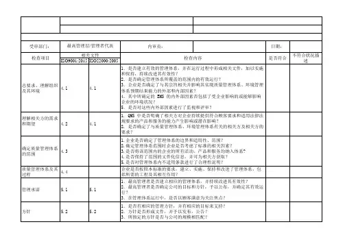 ISO9001与ISO22000二合一内审检查表(含附属多个excel表)