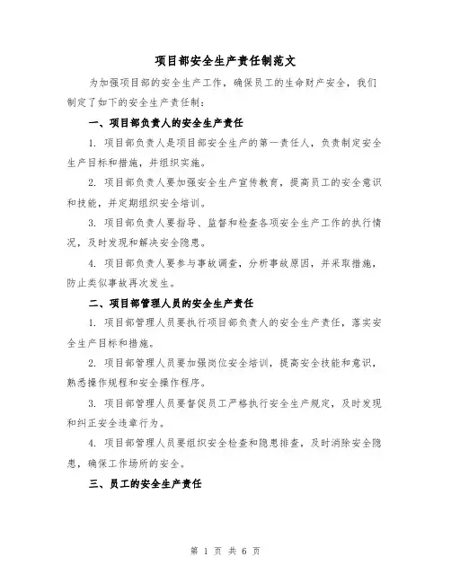 项目部安全生产责任制范文(三篇)