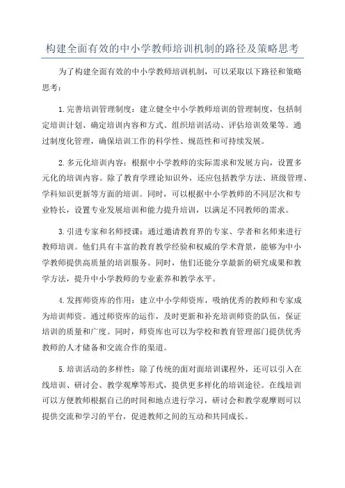 构建全面有效的中小学教师培训机制的路径及策略思考
