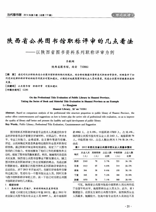 陕西省公共图书馆职称评审的几点看法——以陕西省图书资料系列职