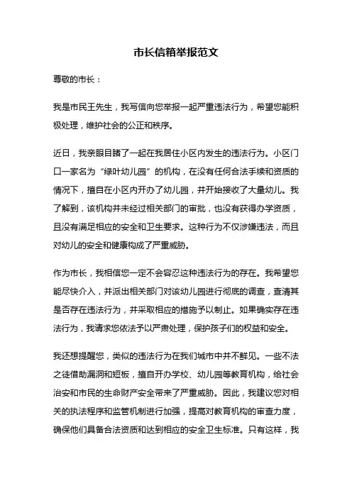 市长信箱举报范文