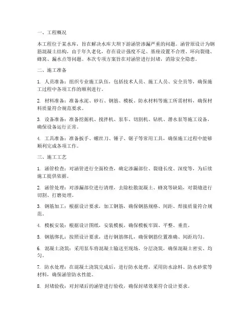 放水涵管封堵专项方案