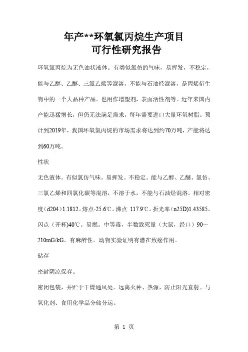 环氧氯丙烷生产项目可行性研究报告精品文档31页