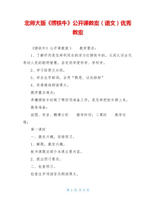 北师大版《捞铁牛》公开课教案(语文)优秀教案
