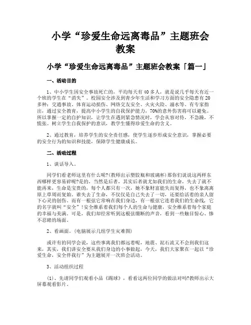 小学“珍爱生命远离毒品”主题班会教案
