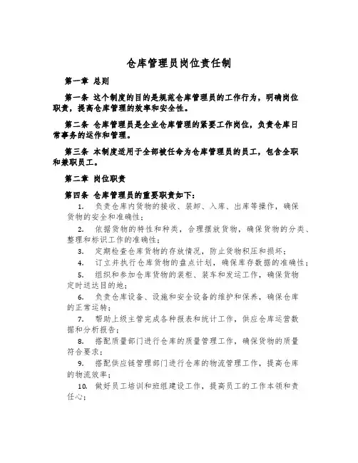 仓库管理员岗位责任制