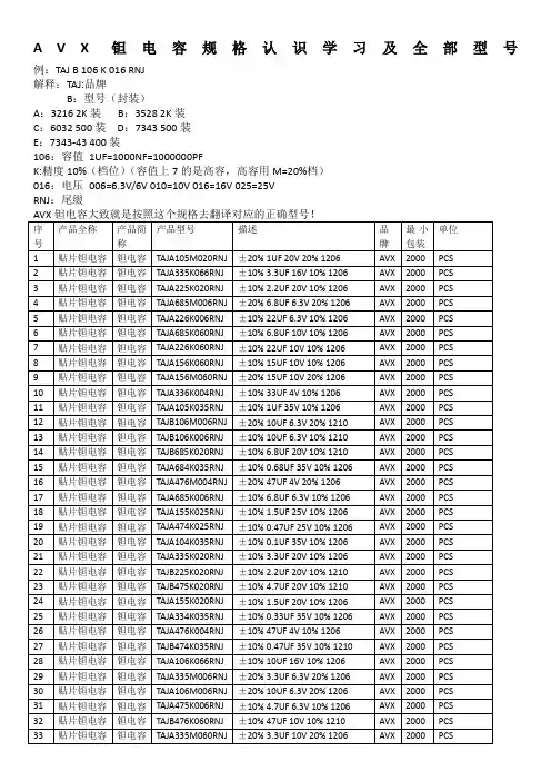 AVX钽电容简单规格认识及全部型号
