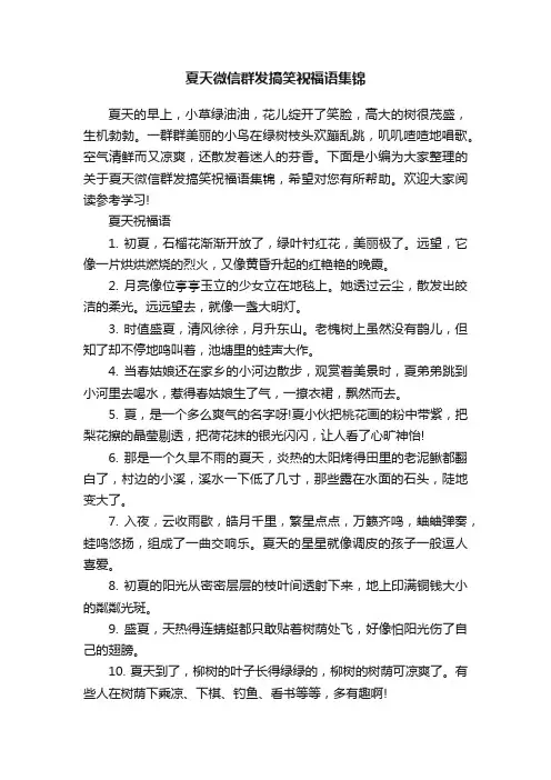 夏天微信群发搞笑祝福语集锦